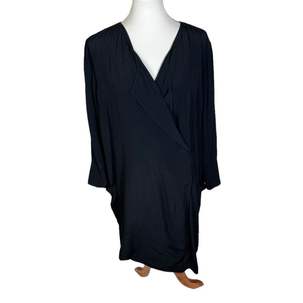 Madewell Black Crepe Flowy Midi Shift Dress with Pockets Size L (no belt)